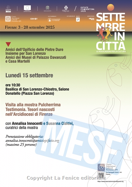 Pulcherrima Testimonia e chiesa di San Bartolomeo  Lunedì 15, due momenti all'insegna delle bellezze di Firenze